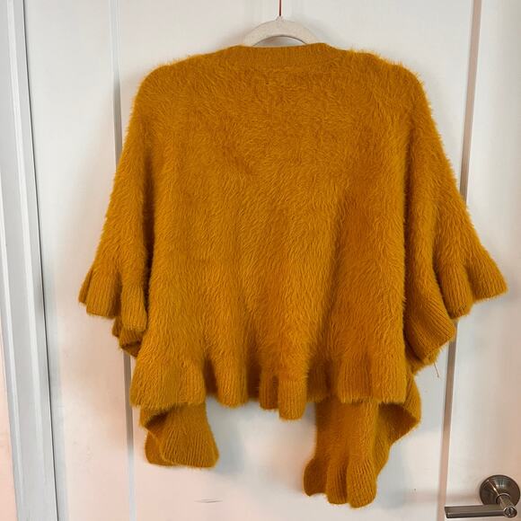 Anthropologie Mustard Yellow Open Front Fuzzy Knit Cardigan Sweater OS - Picture 2 of 6